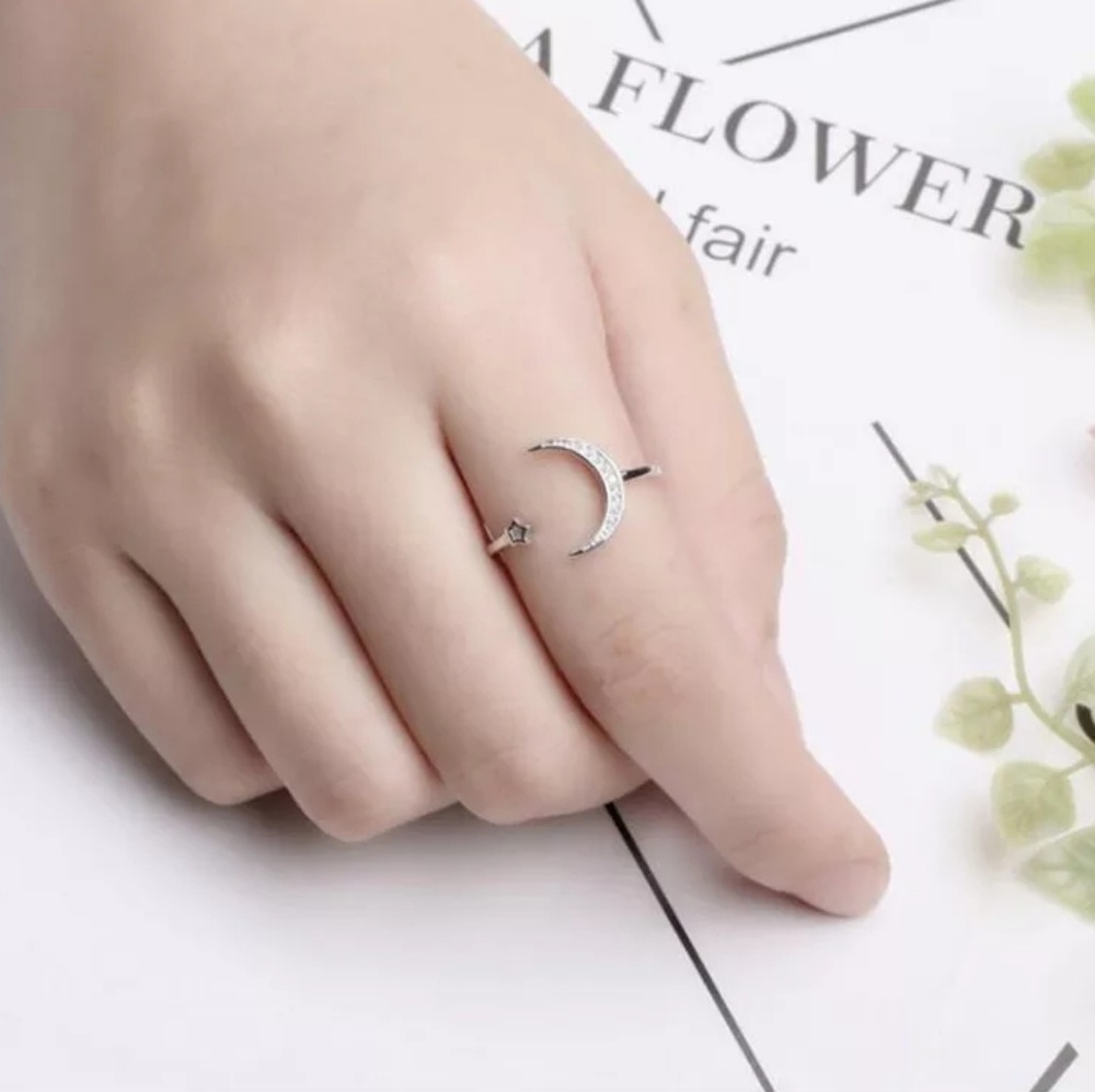 💎NEW💎 925 STERLING SILVER MOON & STARS RI - Picture 3 of 9
